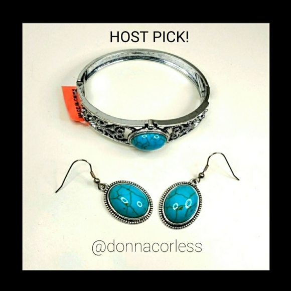 None Jewelry - Blue Howlite Bangle Bracelet with Matching Earrings Set NWT